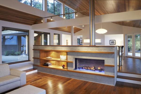Modern living room with chimney